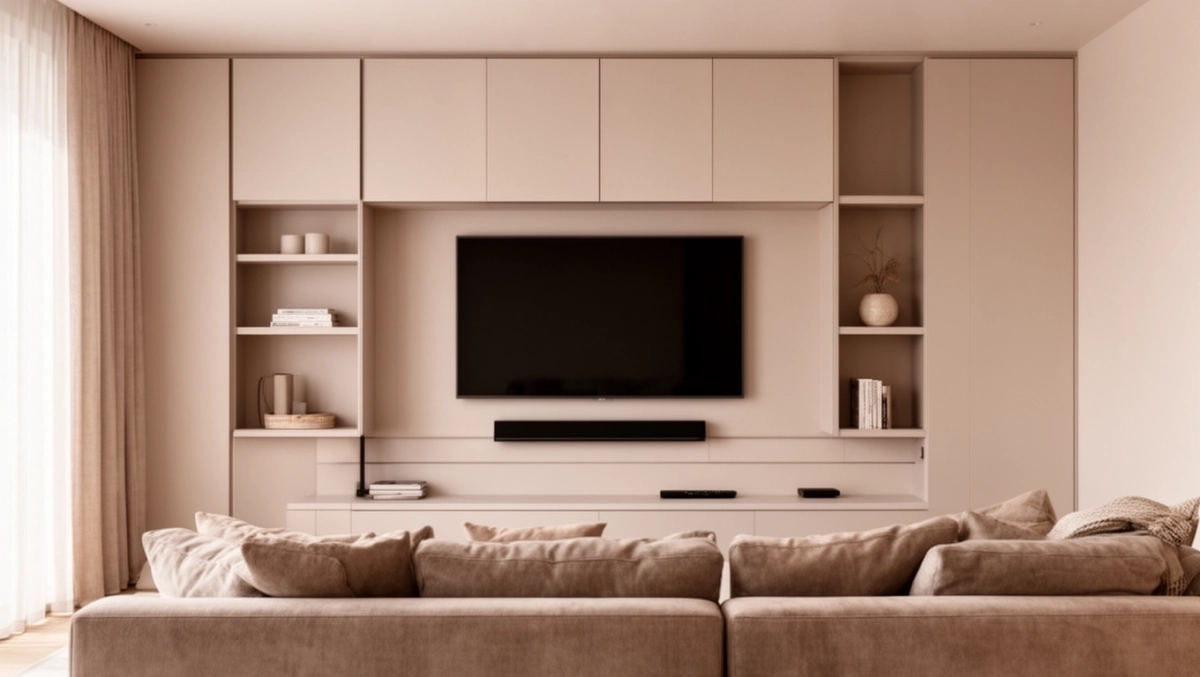 Nowoczesna zabudowa ściany w salonie