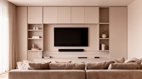 Nowoczesna zabudowa ściany w salonie