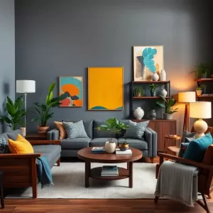 Szare ściany brązowe meble jakie dodatki